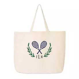 Personalized Tennis Monogram Large Canvas Tote Bag