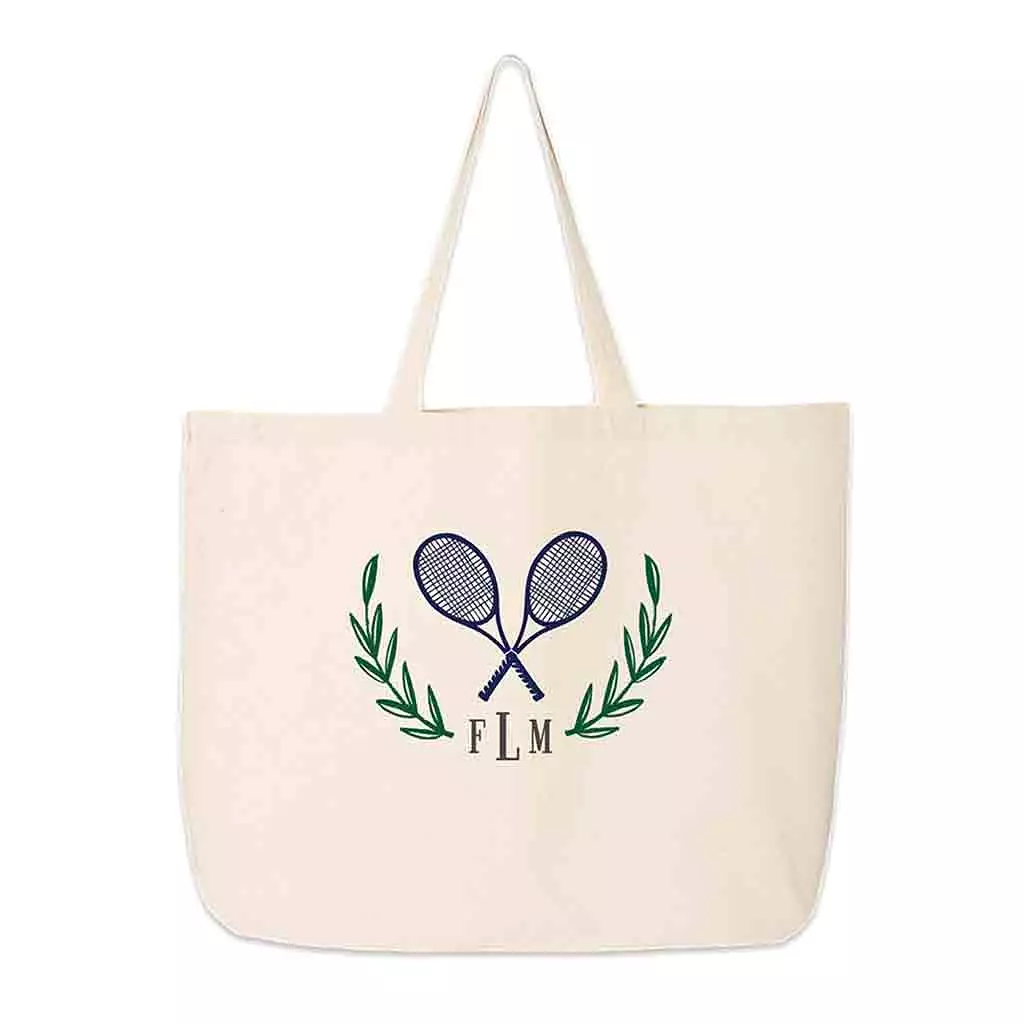 Personalized Tennis Monogram Large Canvas Tote Bag