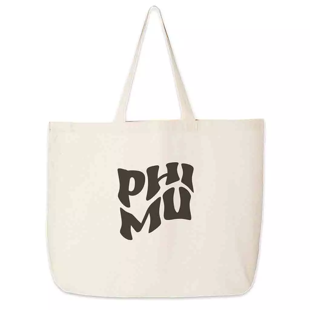 Phi Mu Large Canvas Sorority Tote Bag with Simple Mod Design