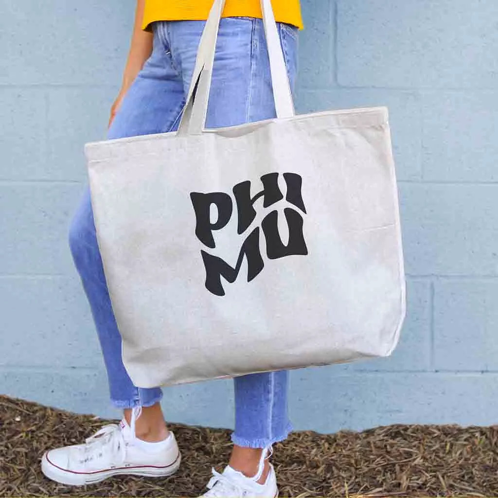 Phi Mu Large Canvas Sorority Tote Bag with Simple Mod Design