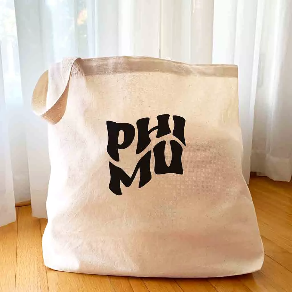 Phi Mu Large Canvas Sorority Tote Bag with Simple Mod Design