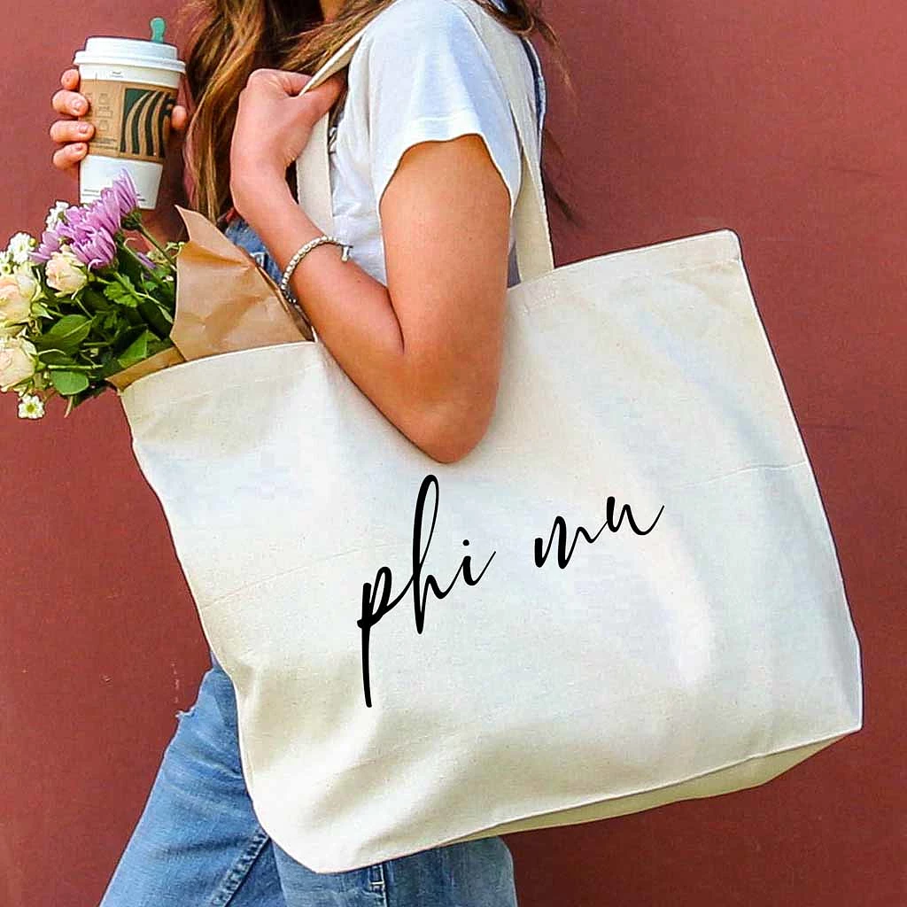 Phi Mu Script Writing Nickname Canvas Tote Bag