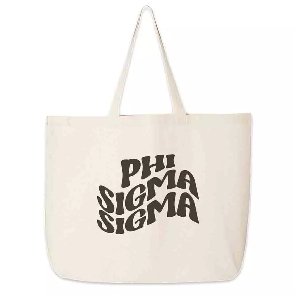 Phi Sigma Sigma Large Canvas Sorority Tote Bag with Simple Mod Design