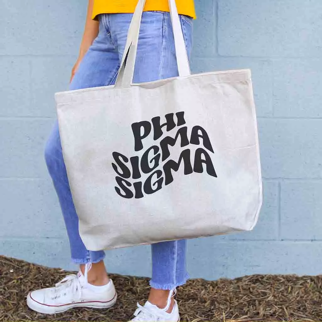 Phi Sigma Sigma Large Canvas Sorority Tote Bag with Simple Mod Design