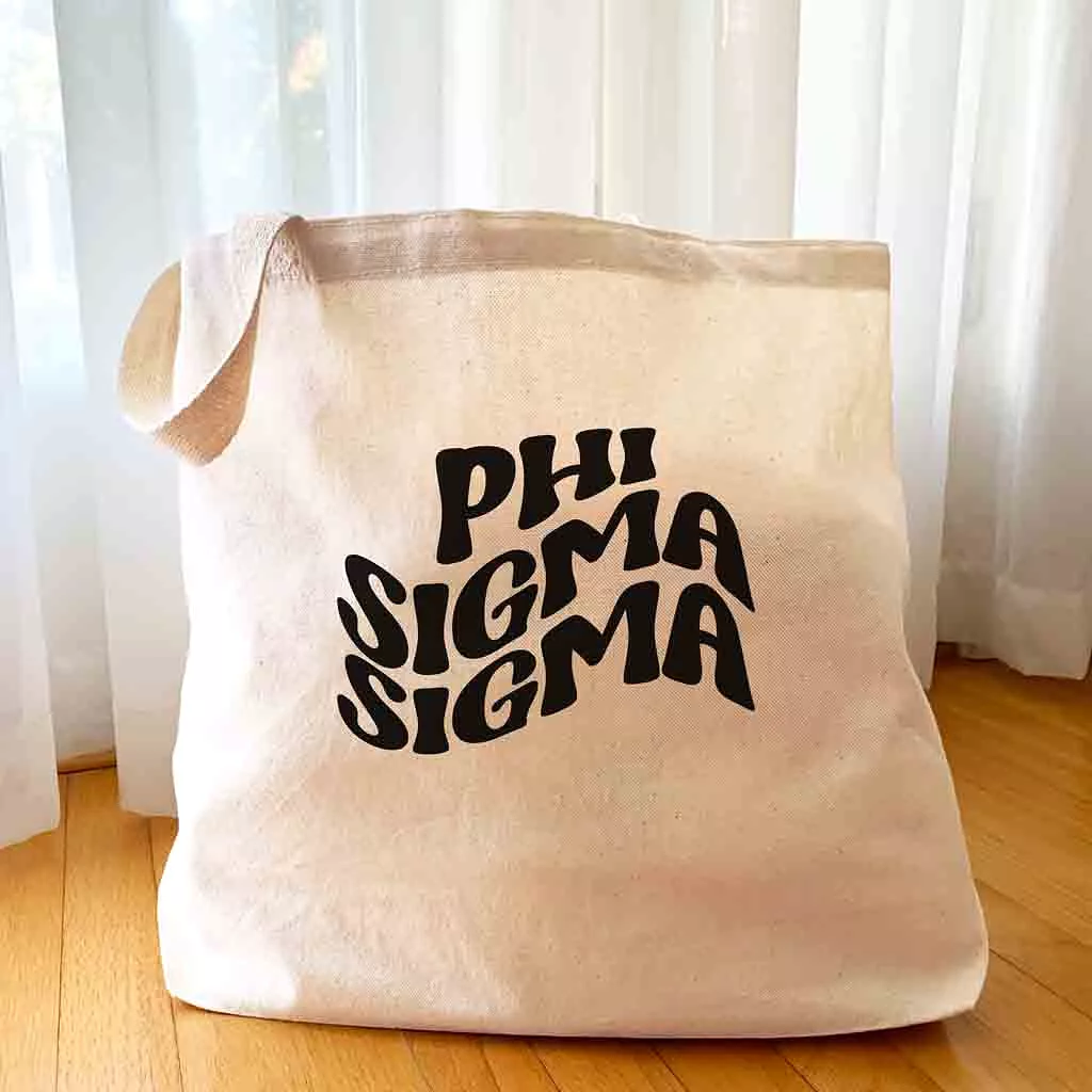 Phi Sigma Sigma Large Canvas Sorority Tote Bag with Simple Mod Design