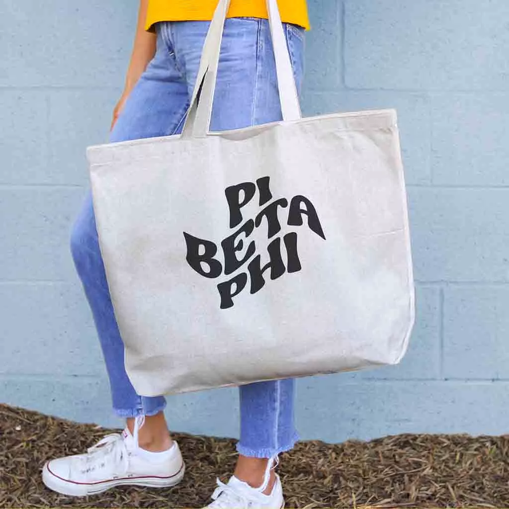 Pi Beta Phi Large Canvas Sorority Tote Bag with Simple Mod Design