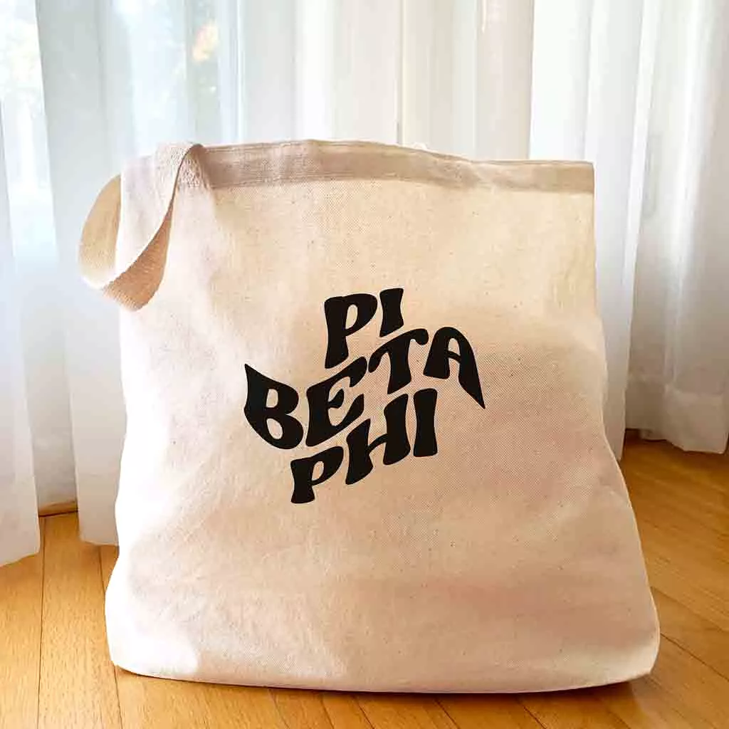 Pi Beta Phi Large Canvas Sorority Tote Bag with Simple Mod Design