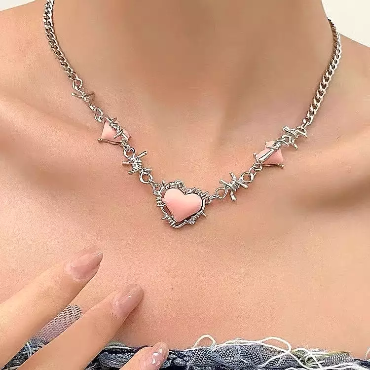 Pink Heart Bolt Necklace