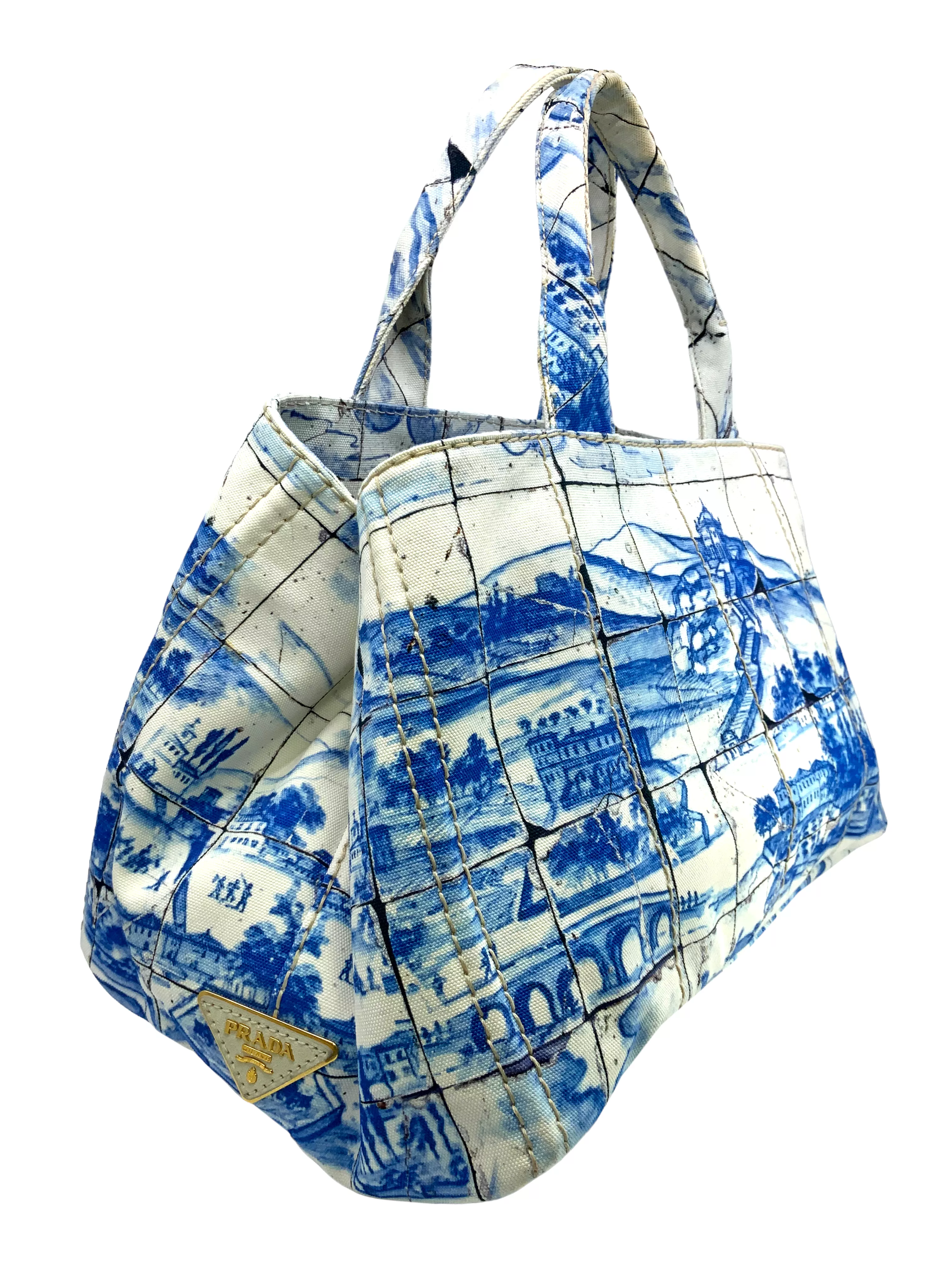 PRADA Canapa Azulejos Large Tote Bag