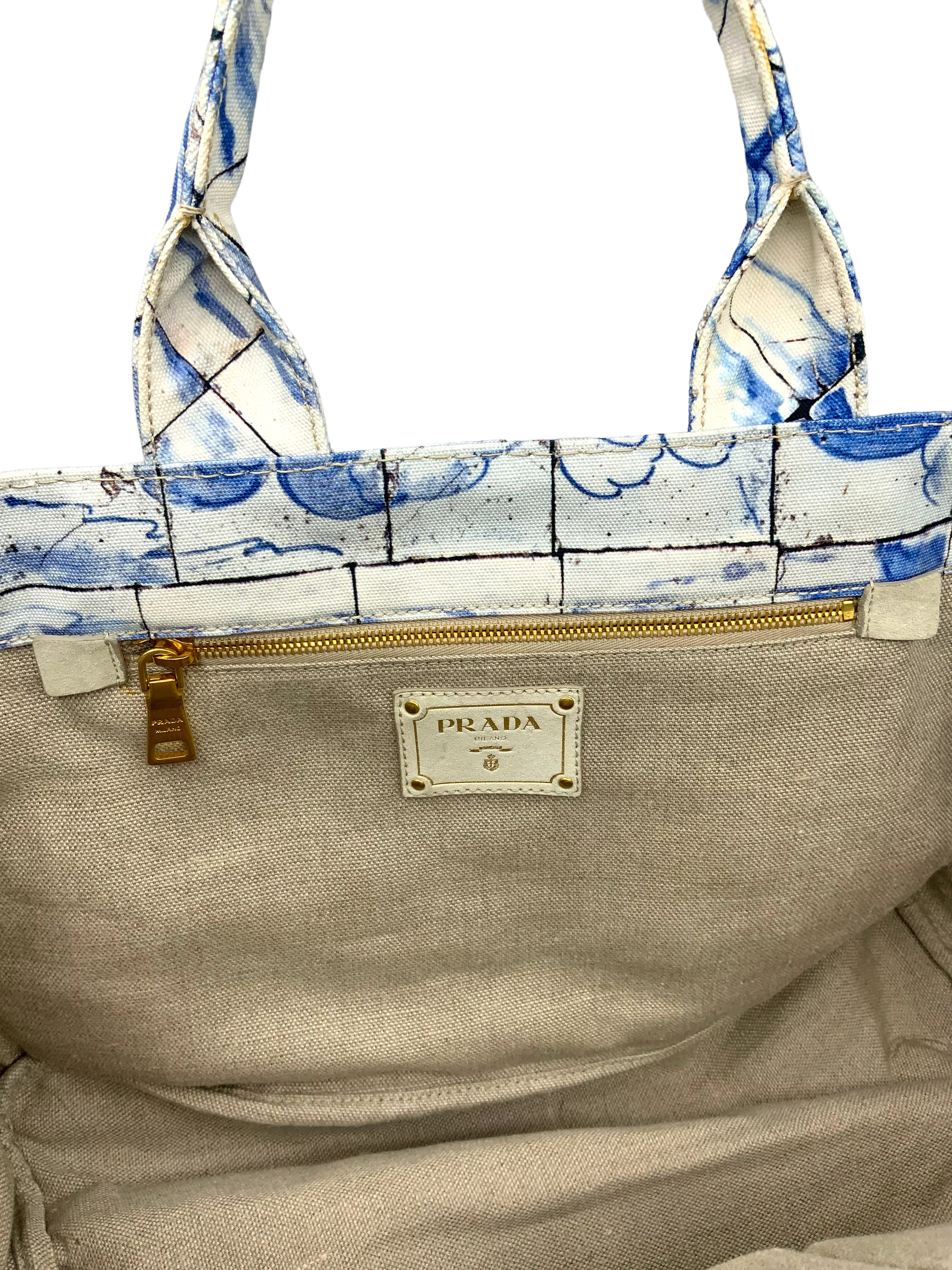 PRADA Canapa Azulejos Large Tote Bag