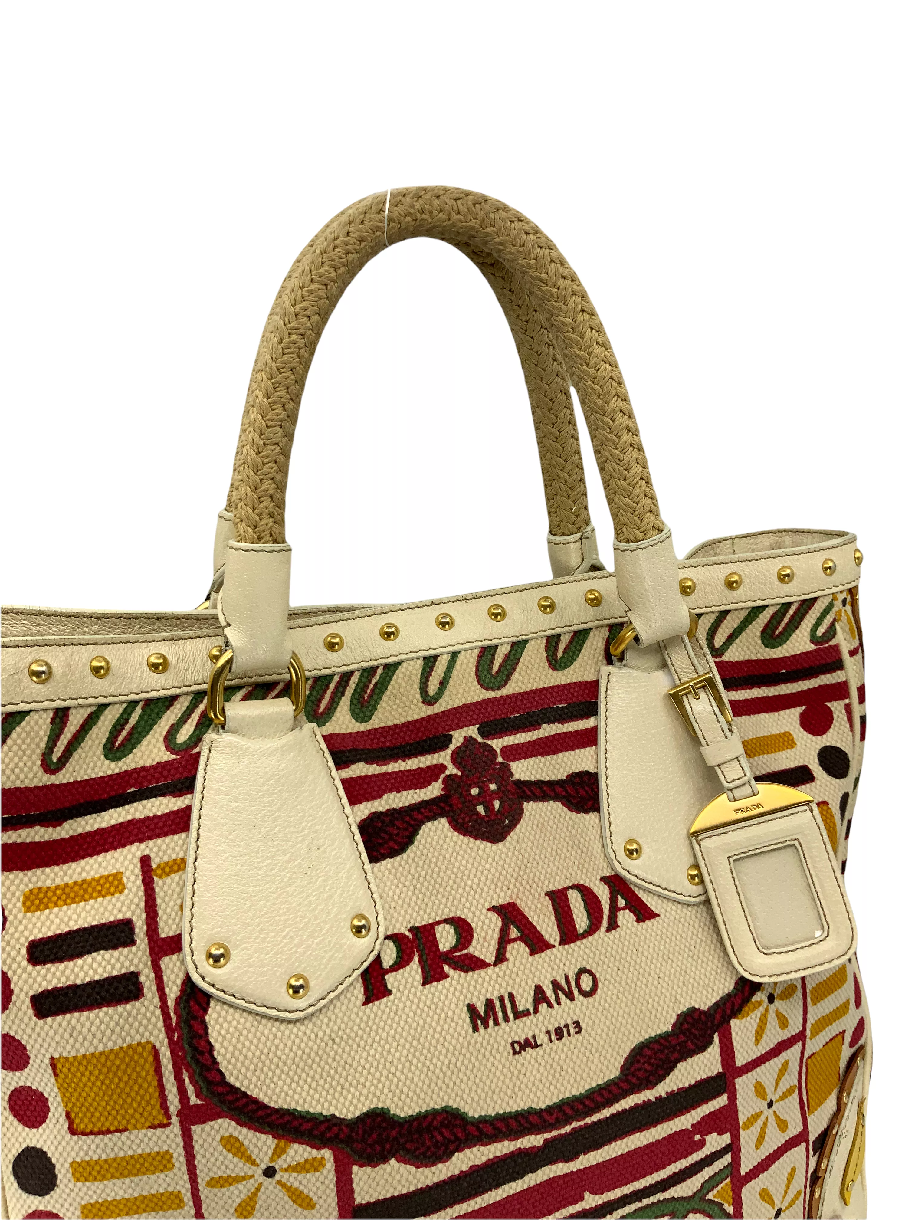 PRADA Canapa Stampada Logo Large Tote Bag