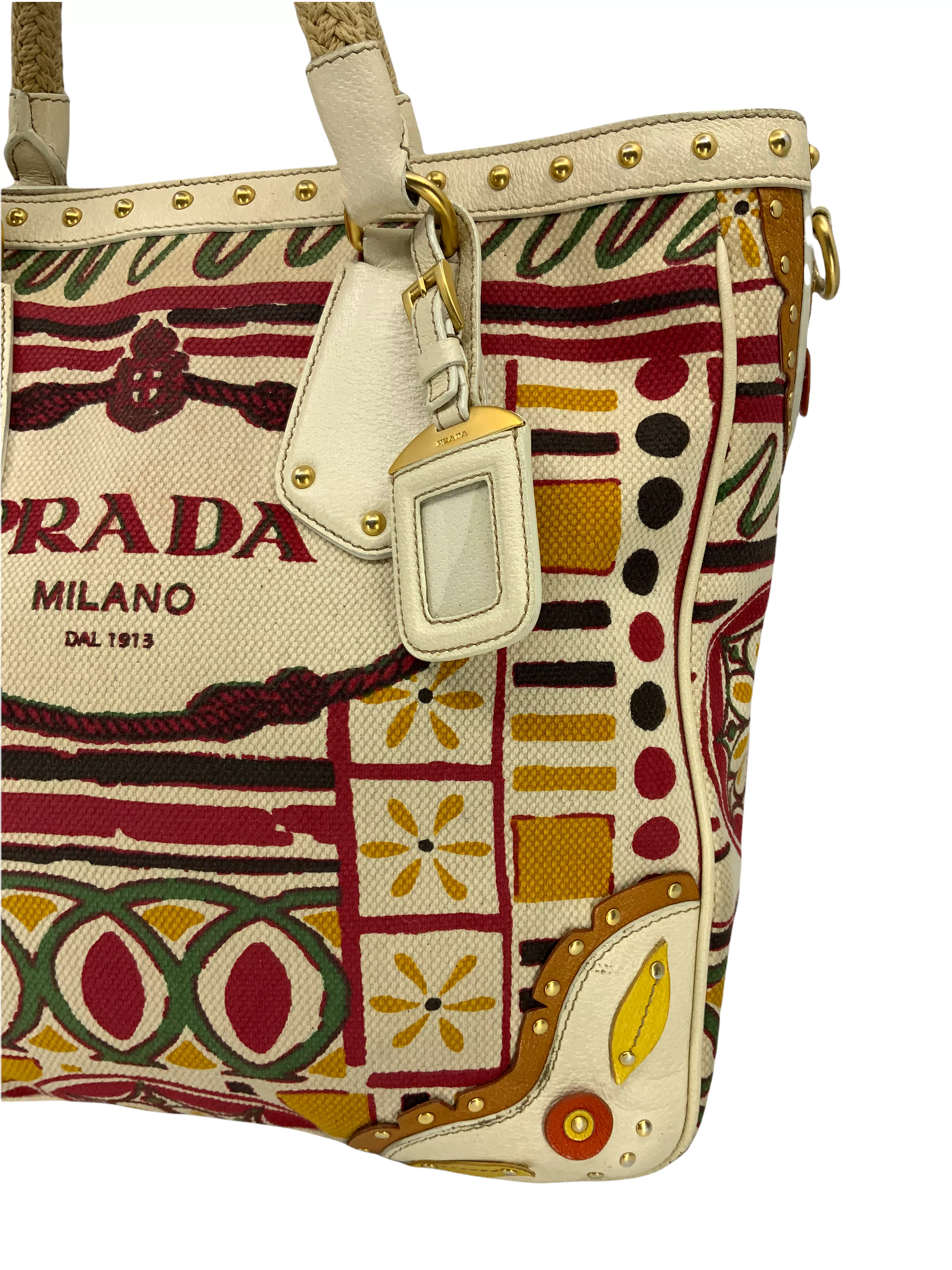 PRADA Canapa Stampada Logo Large Tote Bag