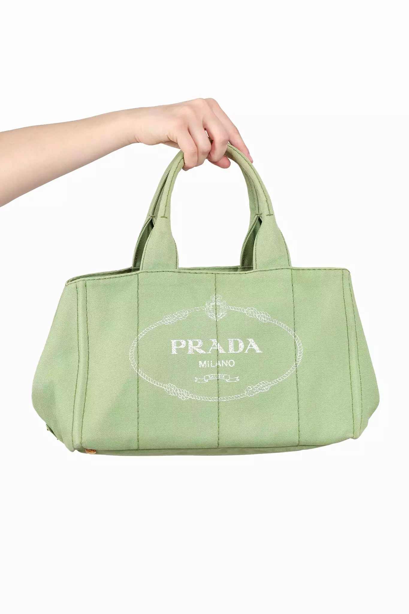 Prada Green Canvas Logo Canapa Tote Bag