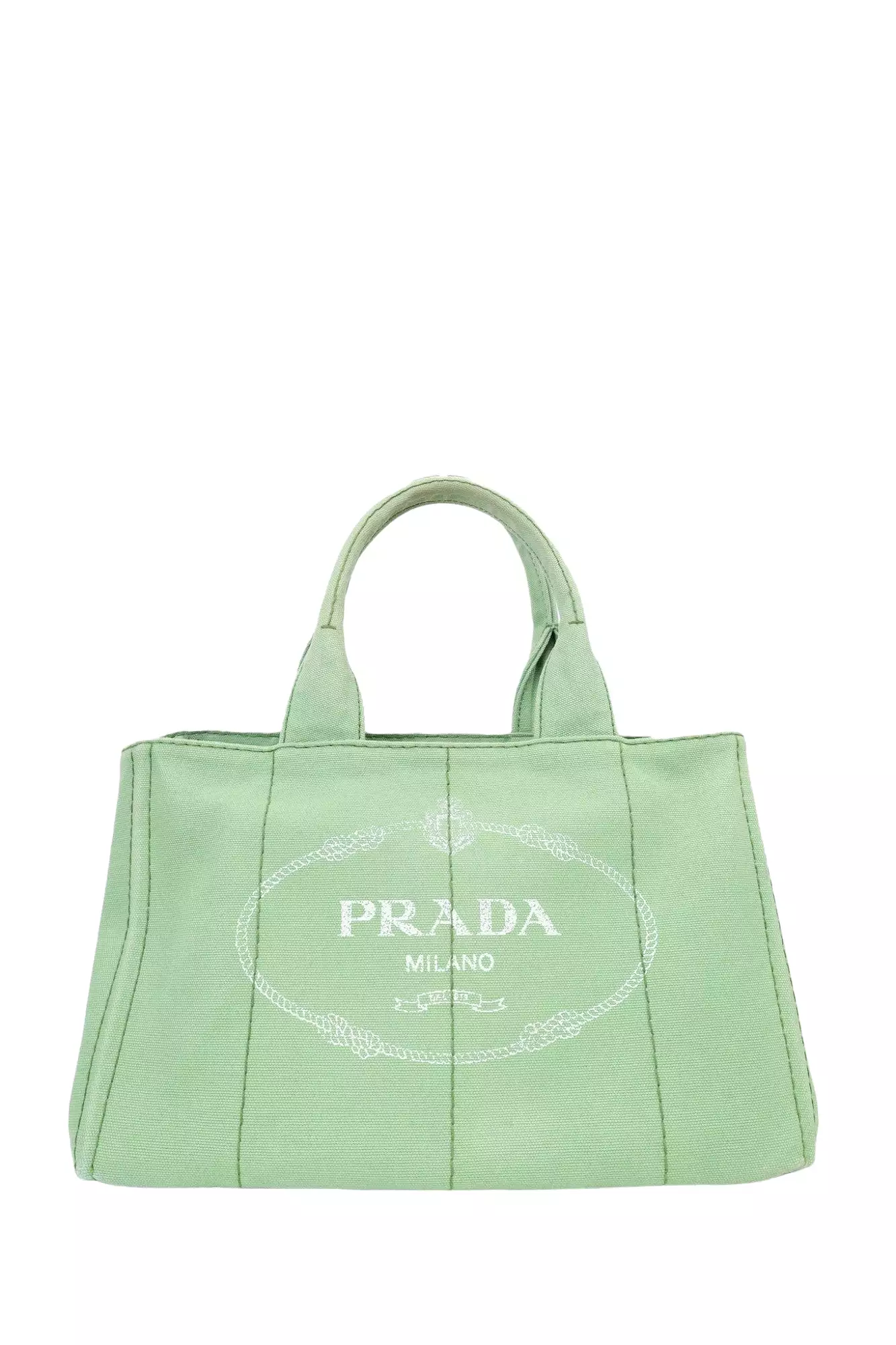 Prada Green Canvas Logo Canapa Tote Bag