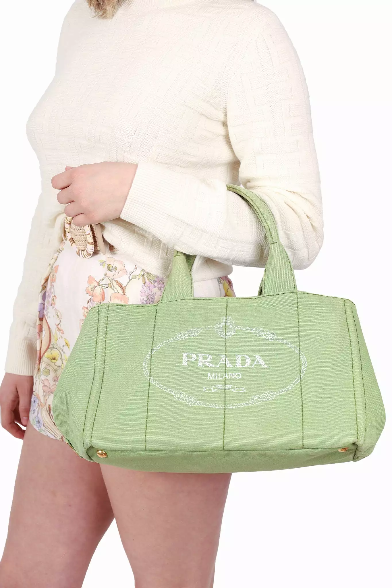 Prada Green Canvas Logo Canapa Tote Bag