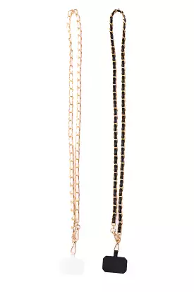 PU Leather Gold Chain Cell Phone Lanyard Set of 2