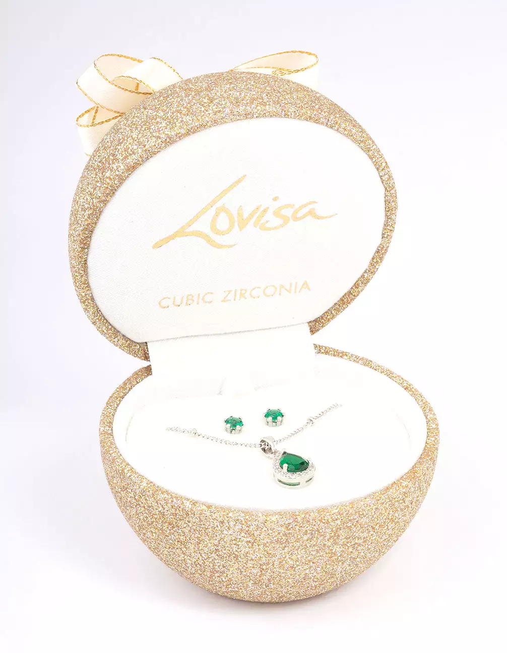 Rhodium Cubic Zirconia Emerald Earring & Necklace Set