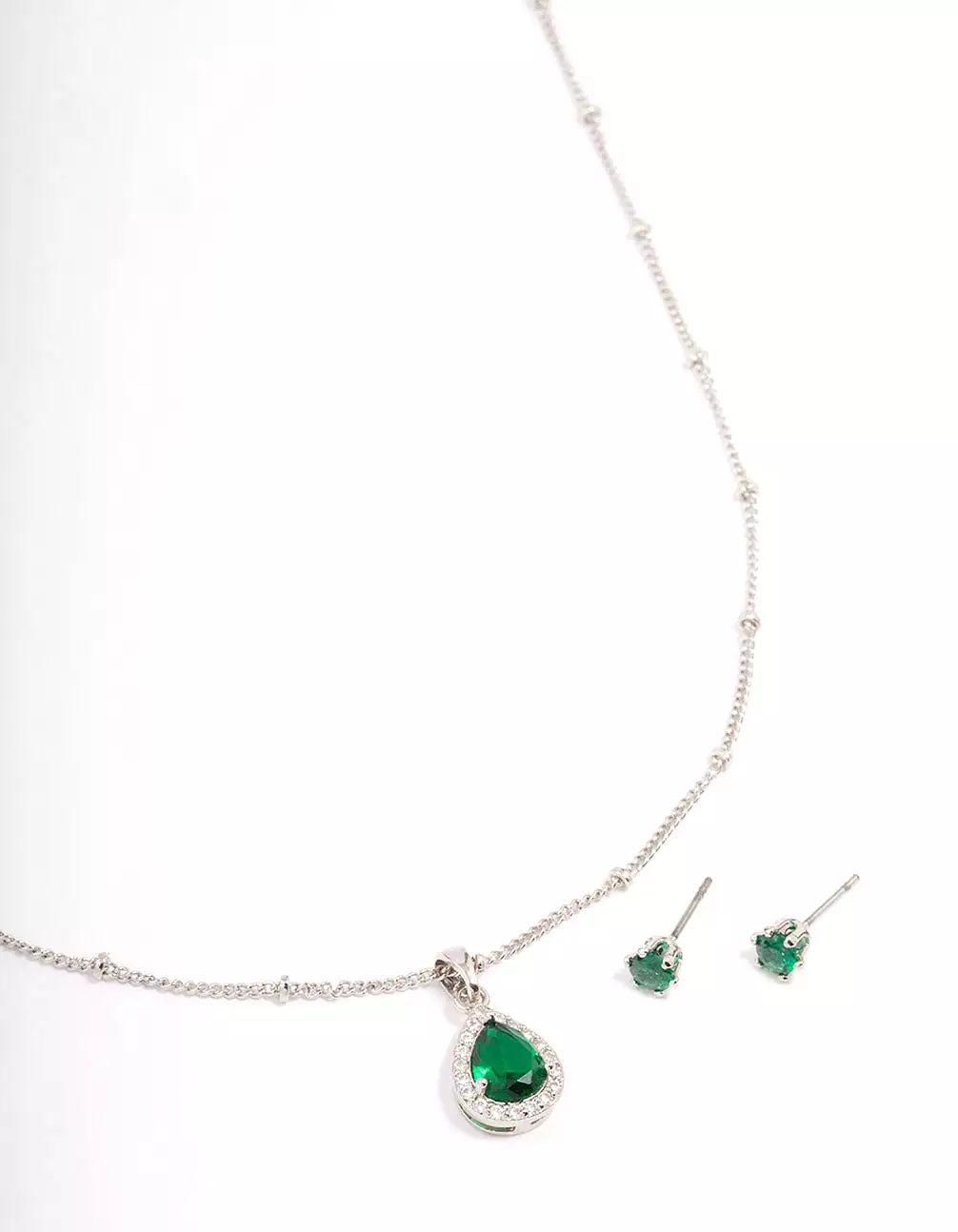 Rhodium Cubic Zirconia Emerald Earring & Necklace Set