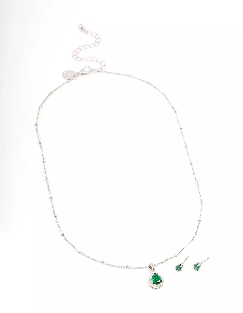 Rhodium Cubic Zirconia Emerald Earring & Necklace Set