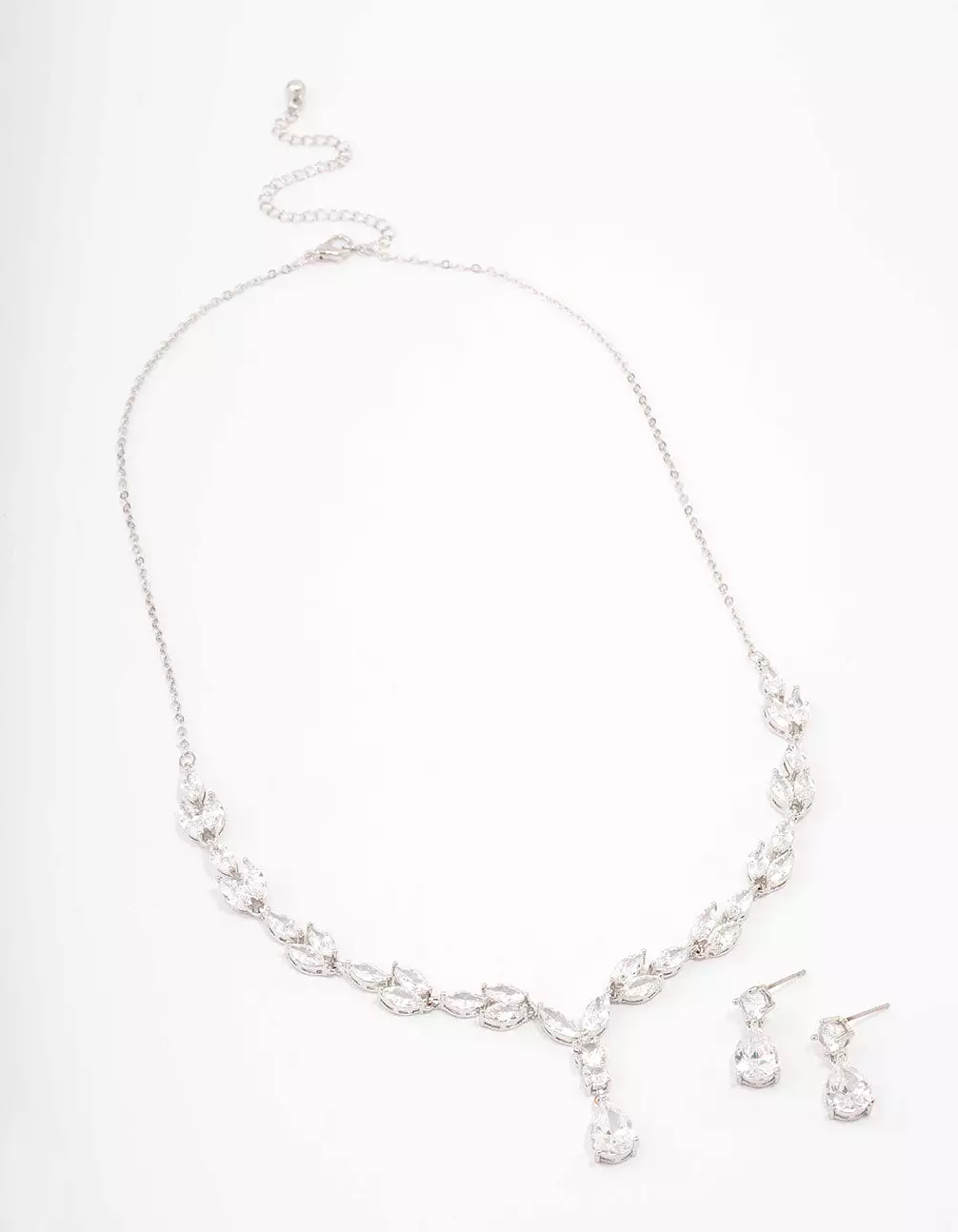 Rhodium Marquise Pear Necklace & Drop Earring Set