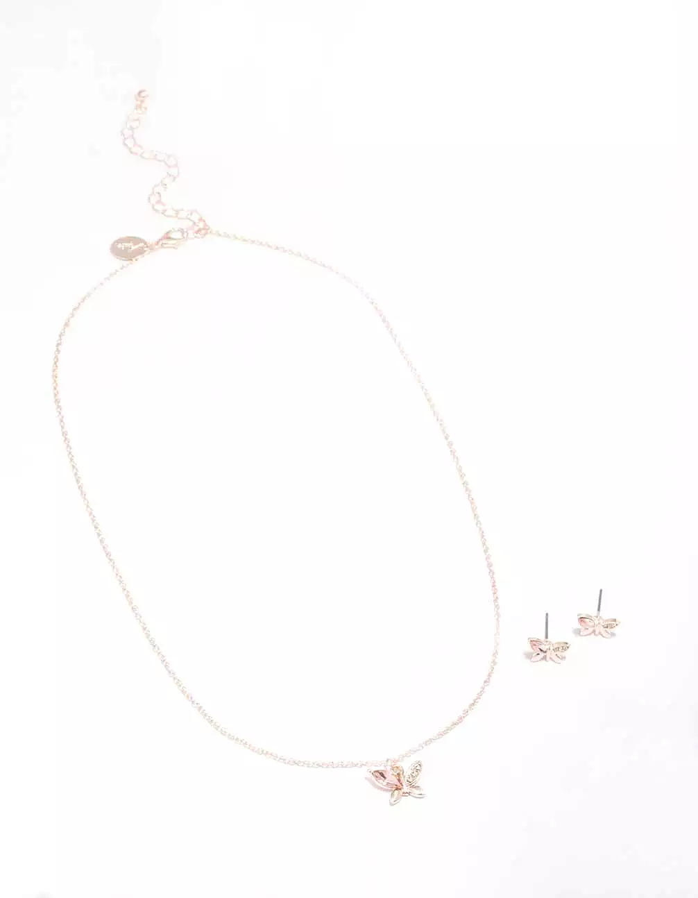 Rose Gold Diamante Butterfly Necklace & Stud Earring Set