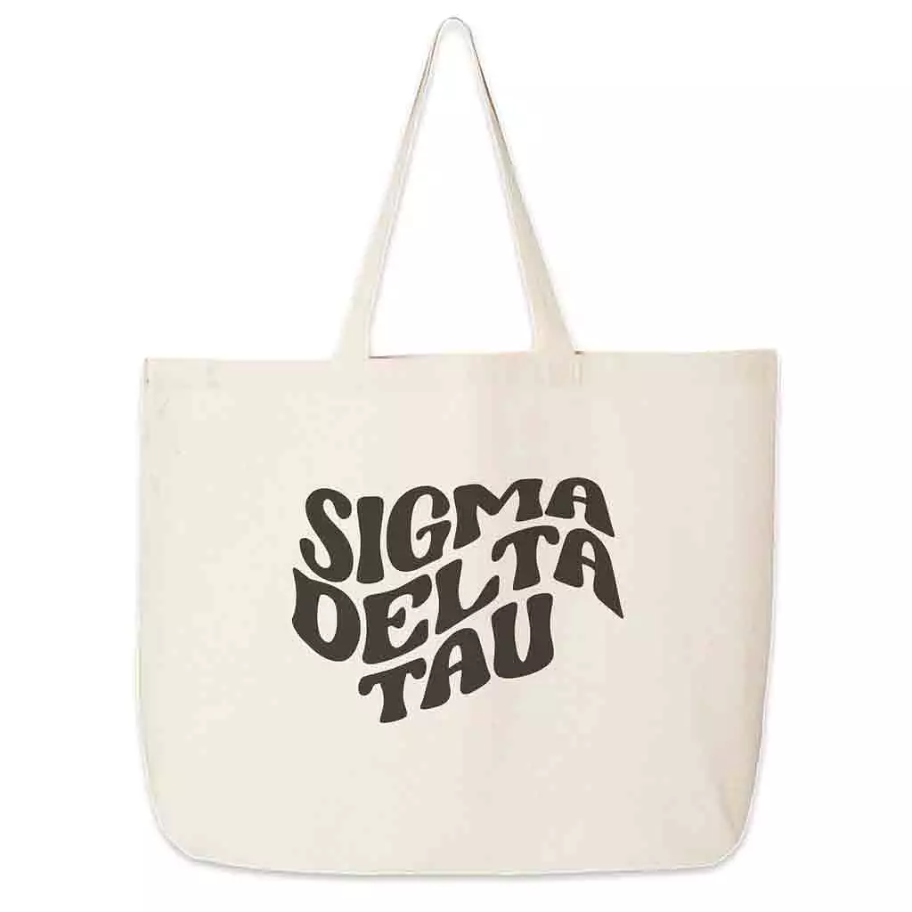 Sigma Delta Tau Large Canvas Sorority Tote Bag with Simple Mod Design