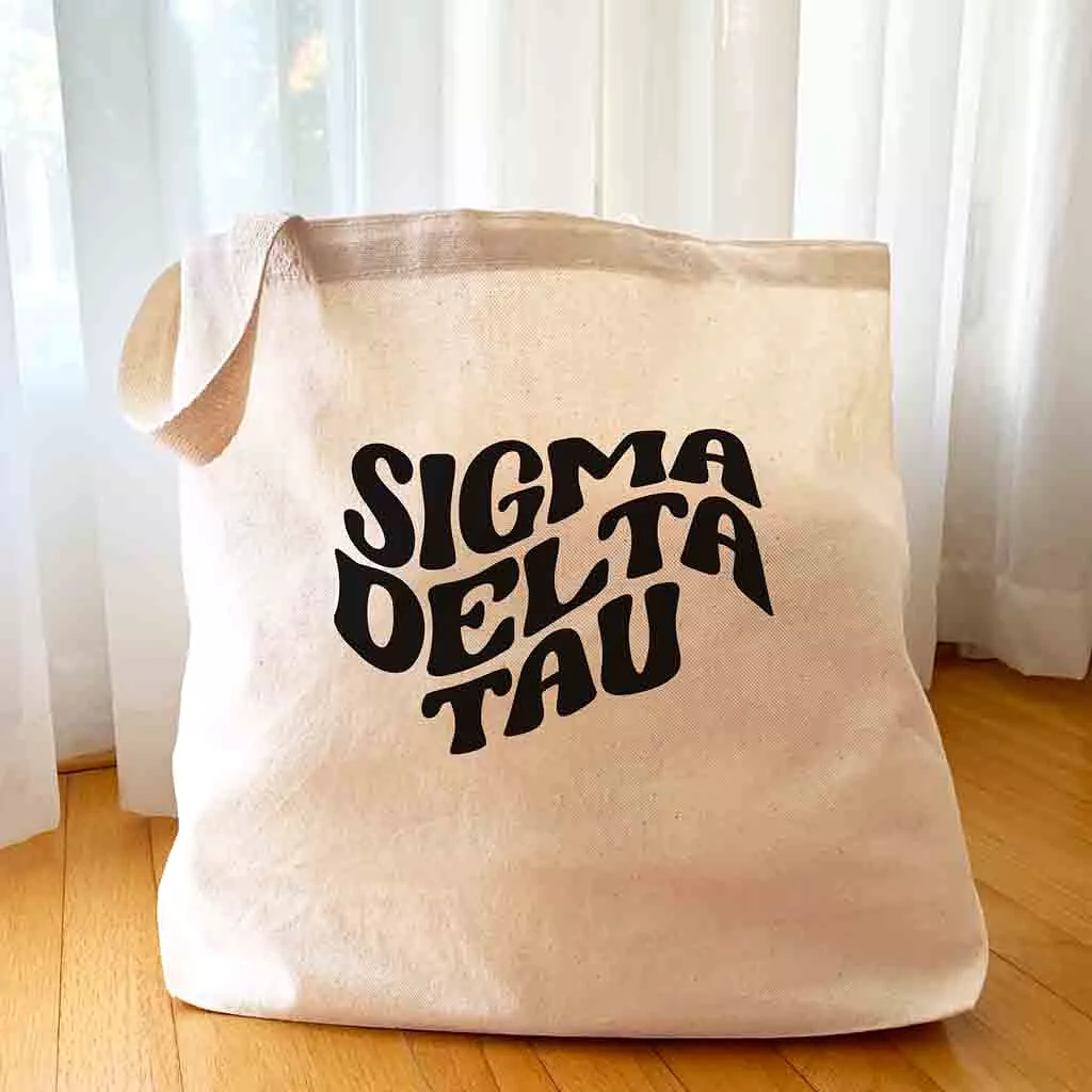 Sigma Delta Tau Large Canvas Sorority Tote Bag with Simple Mod Design