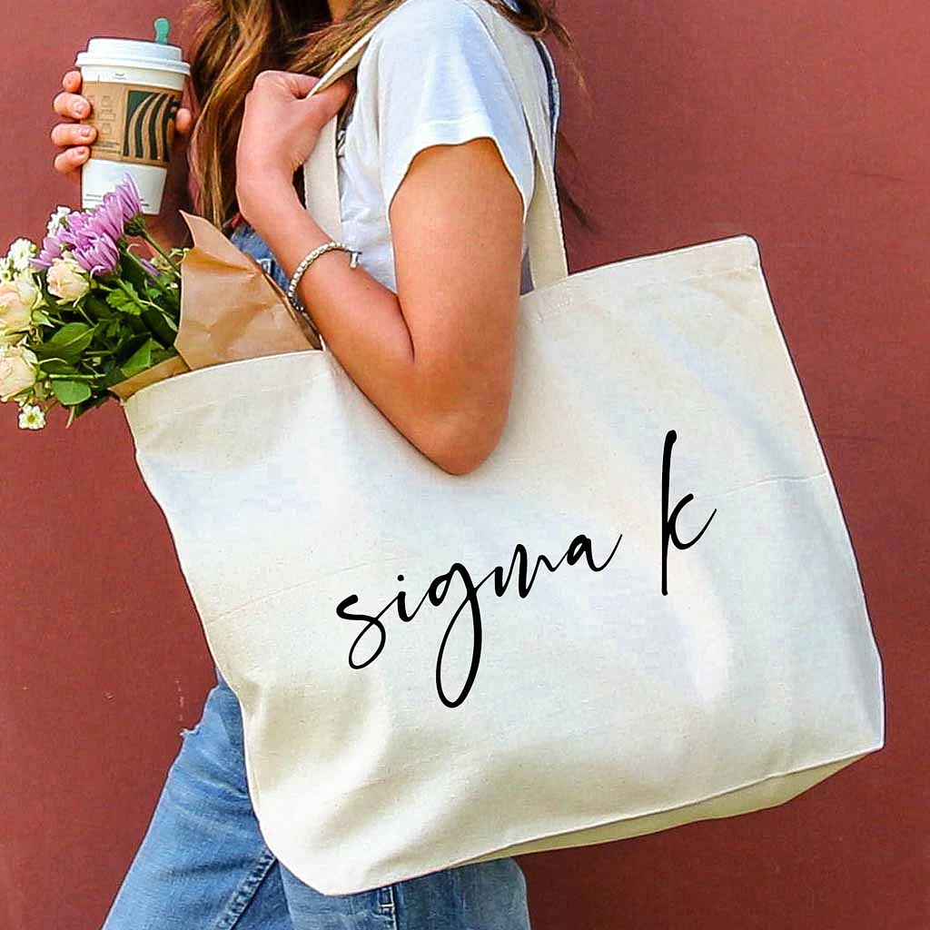 Sigma Kappa Script Writing Nickname Canvas Tote Bag