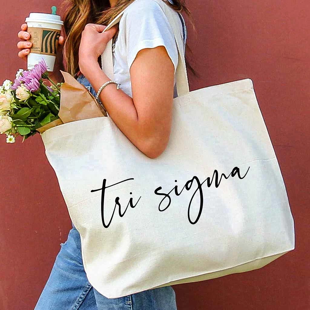 Sigma Sigma Sigma Script Writing Nickname on Canvas Tote Bag