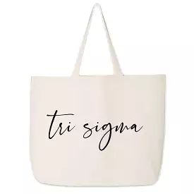 Sigma Sigma Sigma Script Writing Nickname on Canvas Tote Bag