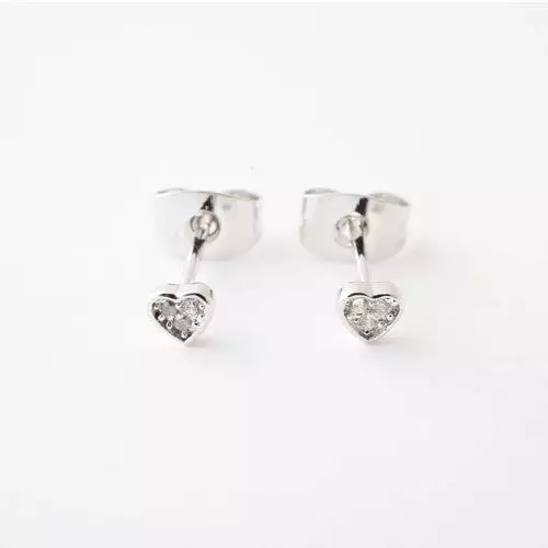 Silver Crystal Heart Stud Earrings