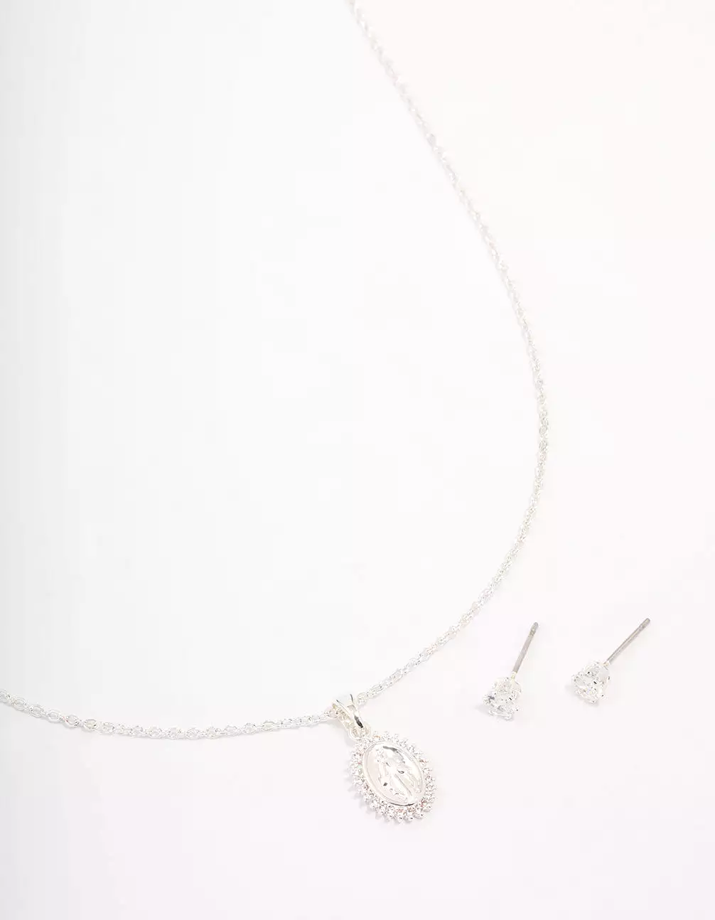 Silver Plated Diamante Signature Coin Necklace & Earring Set