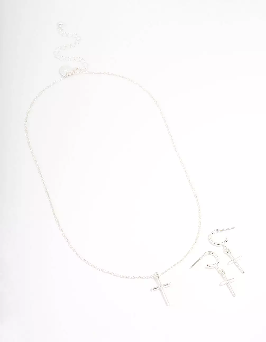 Silver Plated Sleek Cross Necklace & Earring Jewellery Set