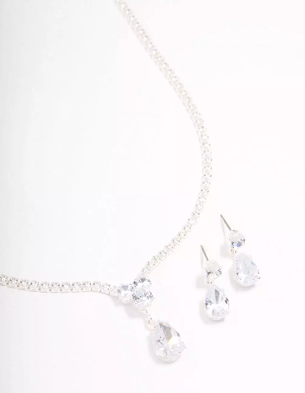 Silver Solitaire Necklace & Earring Jewellery Set