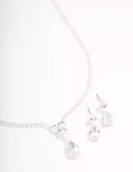 Silver Solitaire Necklace & Earring Jewellery Set