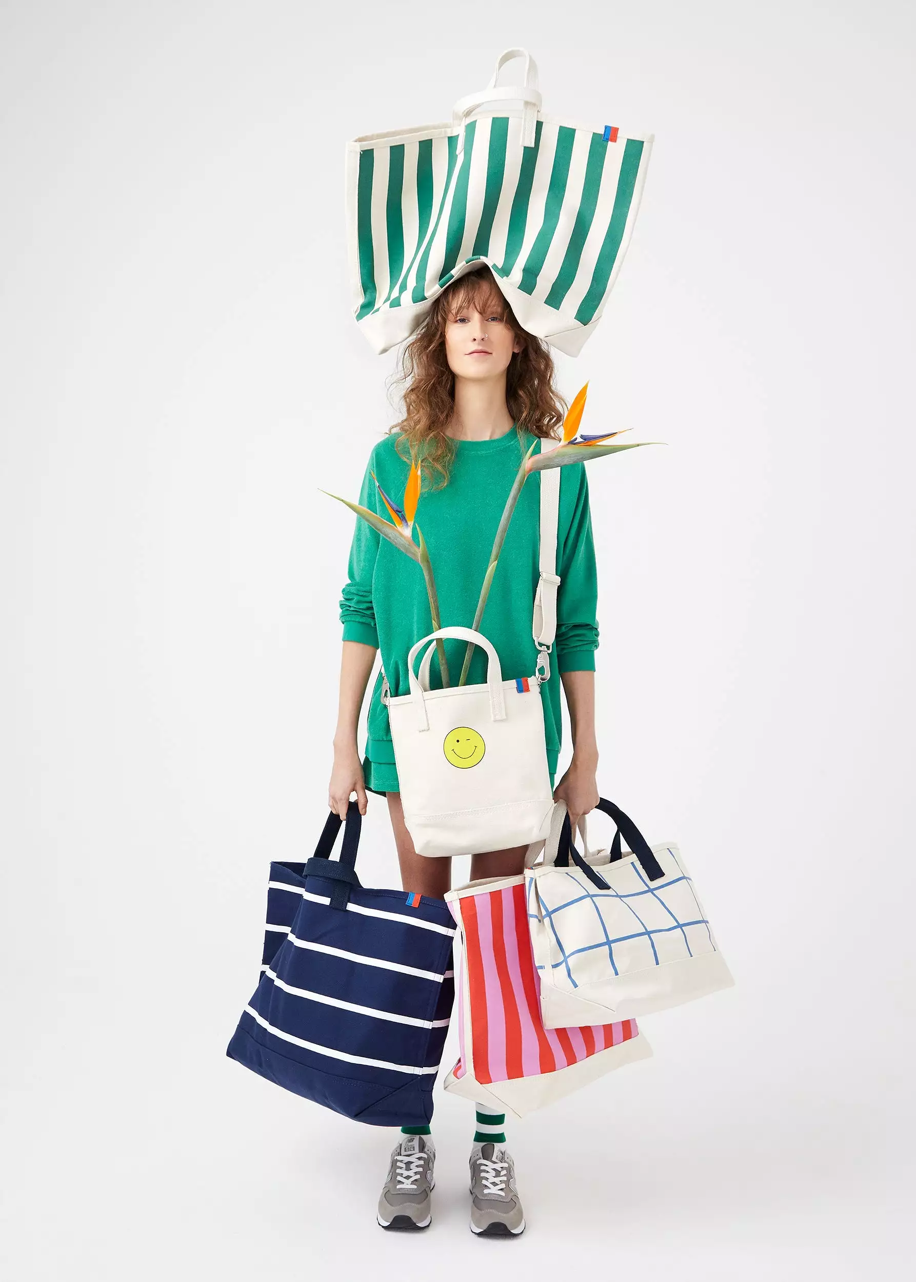 The All Over Striped Tote - Canvas/Green