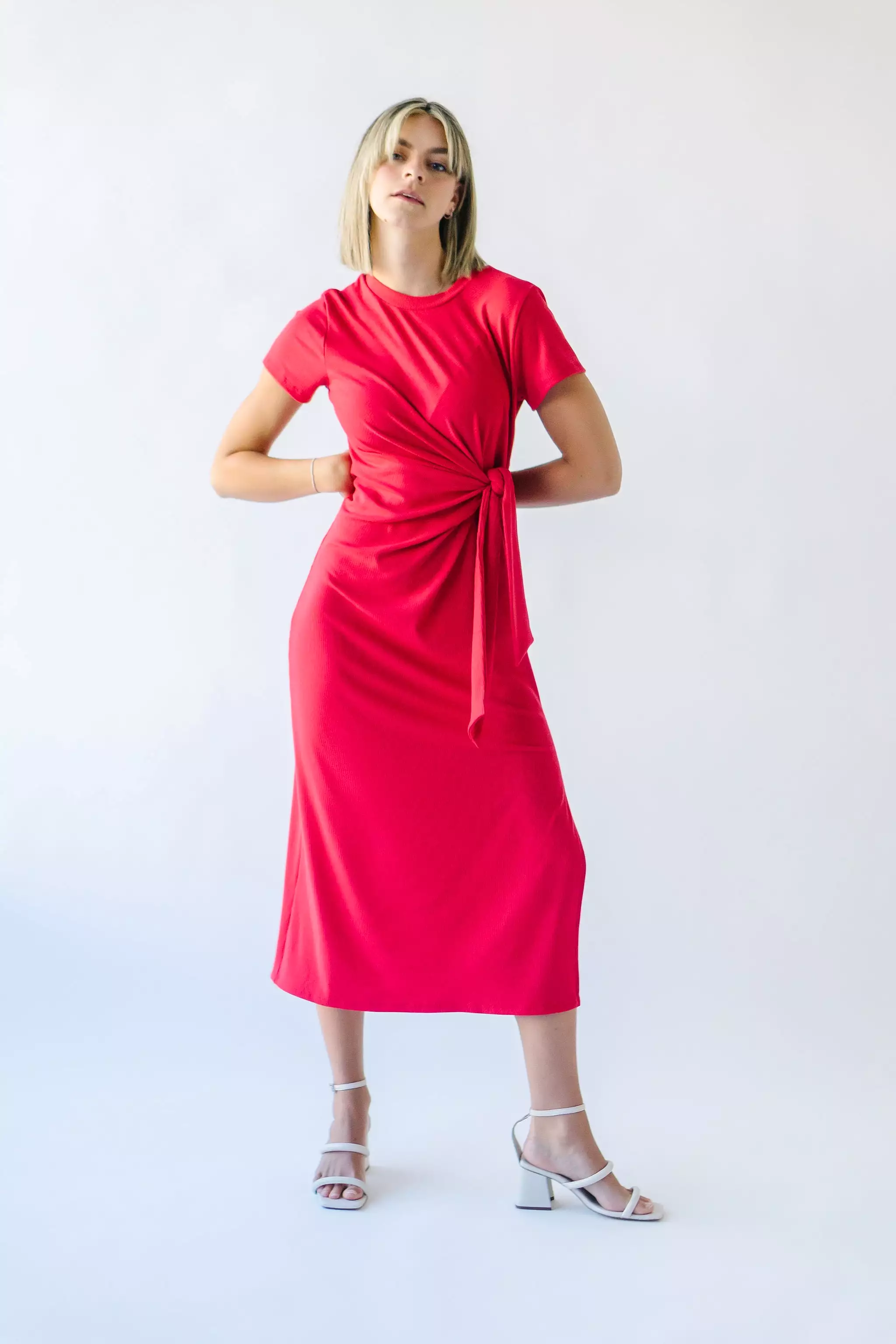 The Cortina Tie Detail Midi Dress in Lipstick