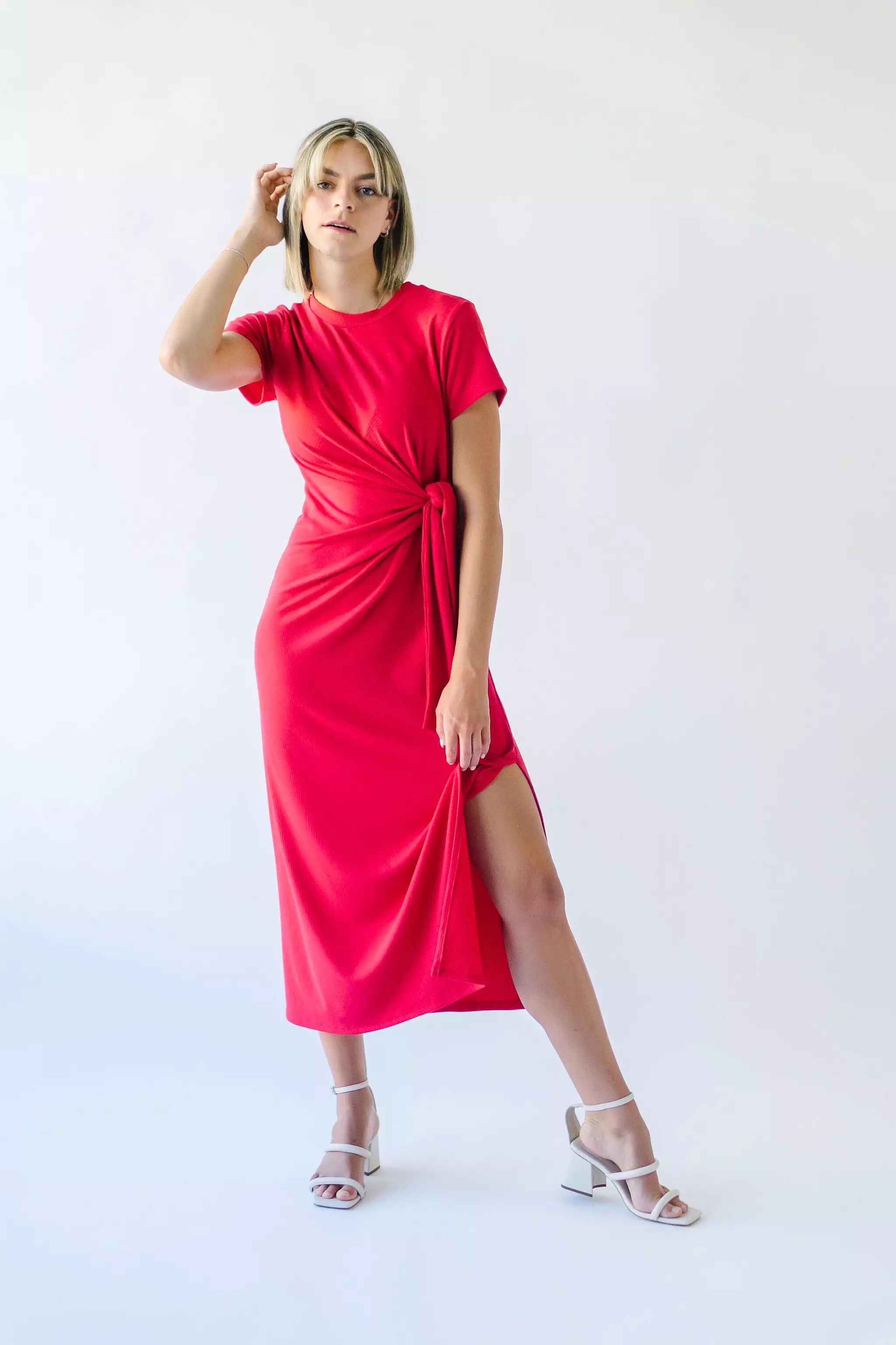 The Cortina Tie Detail Midi Dress in Lipstick