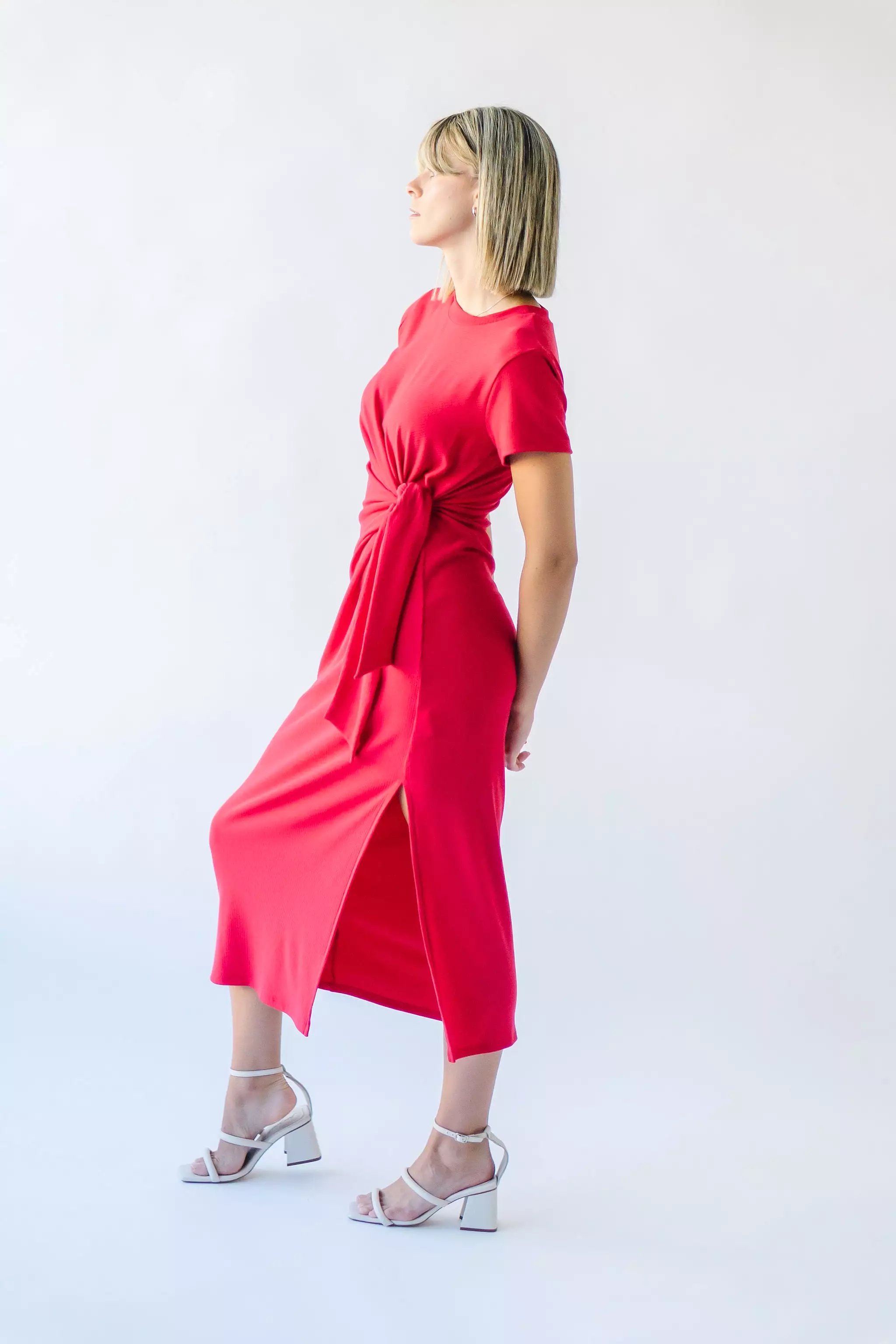 The Cortina Tie Detail Midi Dress in Lipstick