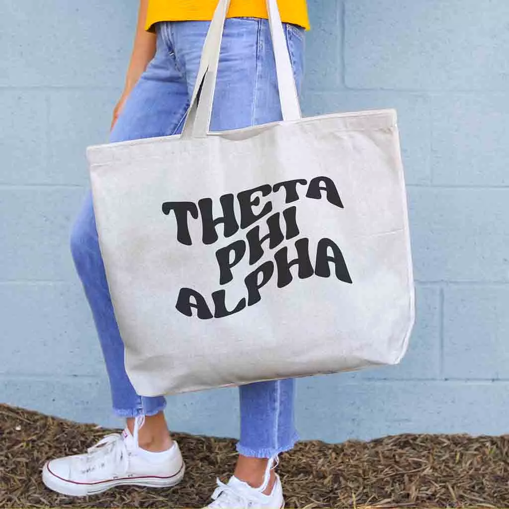 Theta Phi Alpha Large Canvas Sorority Tote Bag with Simple Mod Design