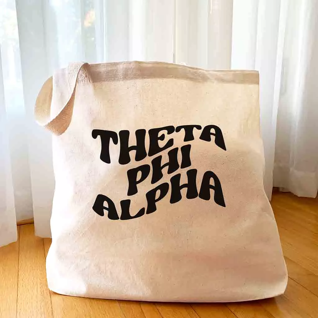 Theta Phi Alpha Large Canvas Sorority Tote Bag with Simple Mod Design