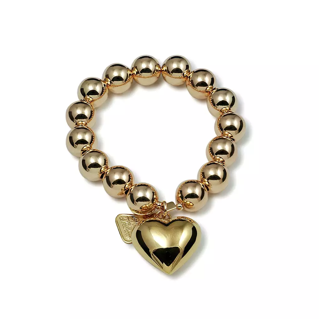 Von Treskow YELLOW GOLD STRETCHY BRACELET WITH PUFFY HEART