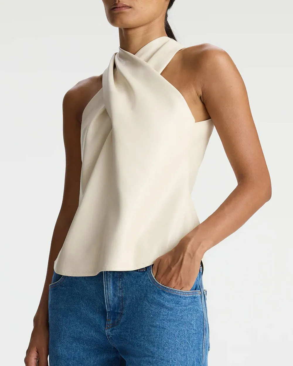 White Quinn Vegan Leather Halter Top