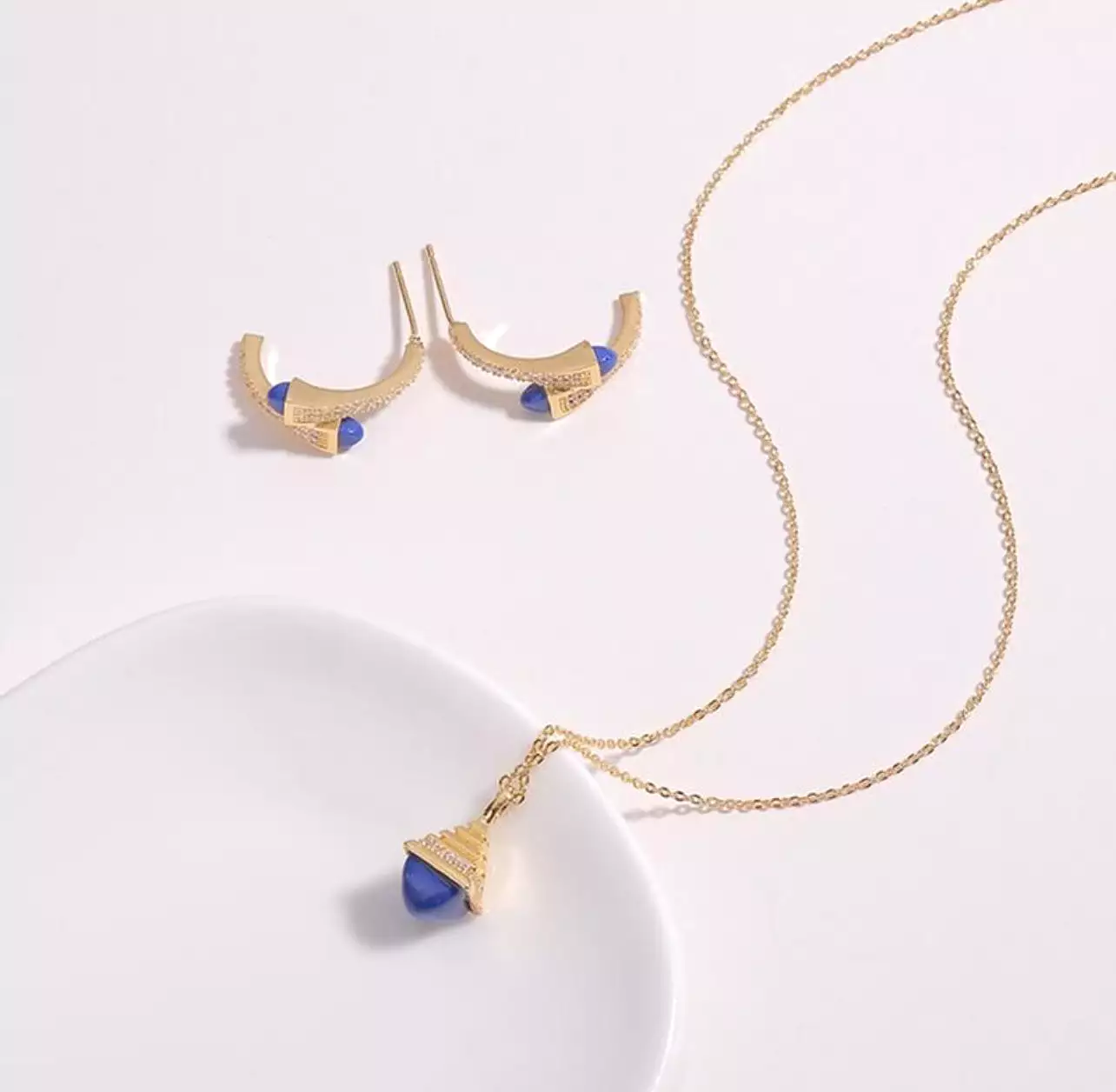 Women's Fashion Sweet Geometry Pendant Gold Color Necklace Earring Jewelry Set S4477200