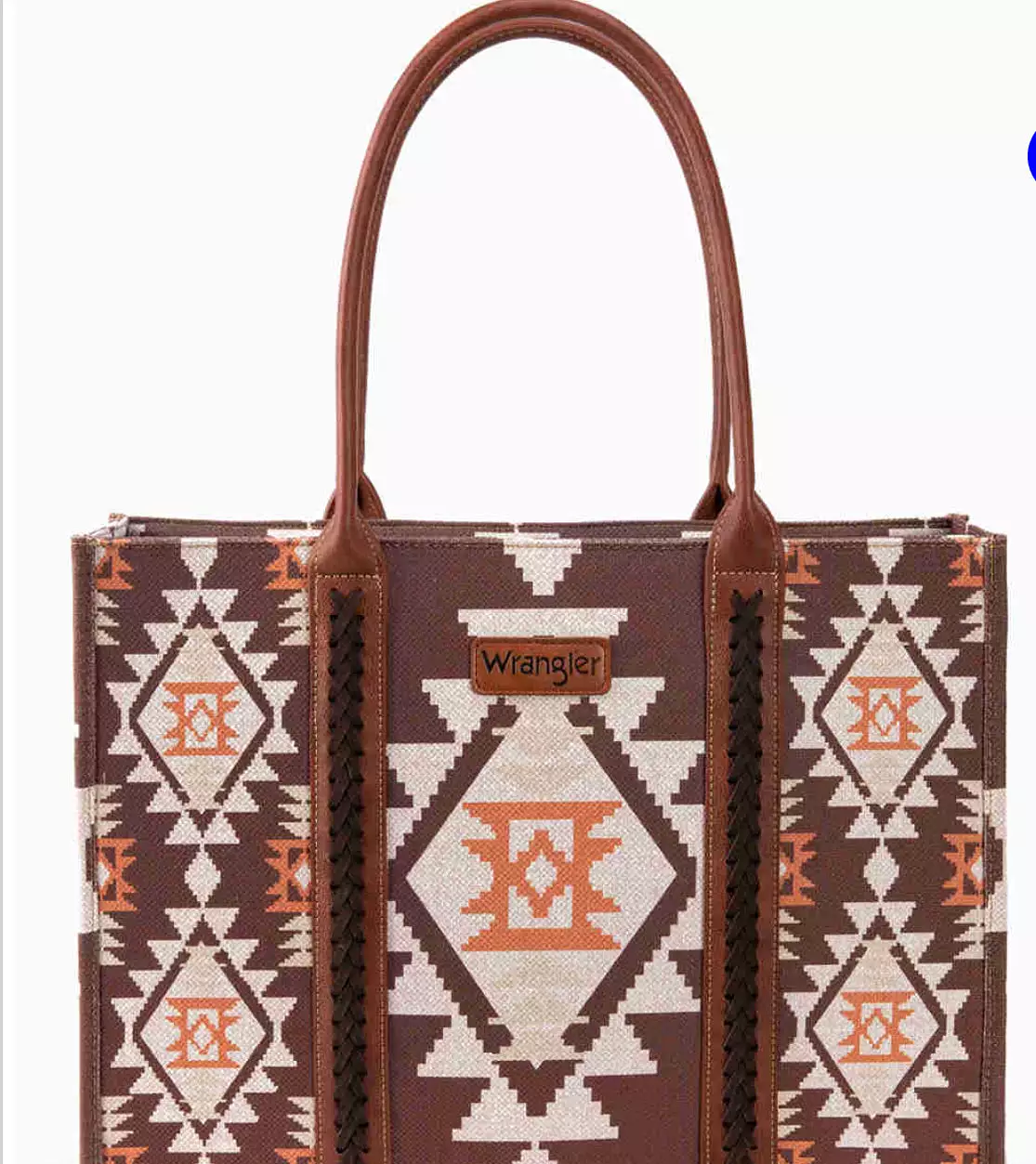 Wrangler Southwestern Pattern Dual Sided Print Canvas Wide Tote Coffee