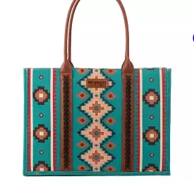 Wrangler Southwestern Pattern Dual Sided Print Canvas Wide Tote Dark Turquoise