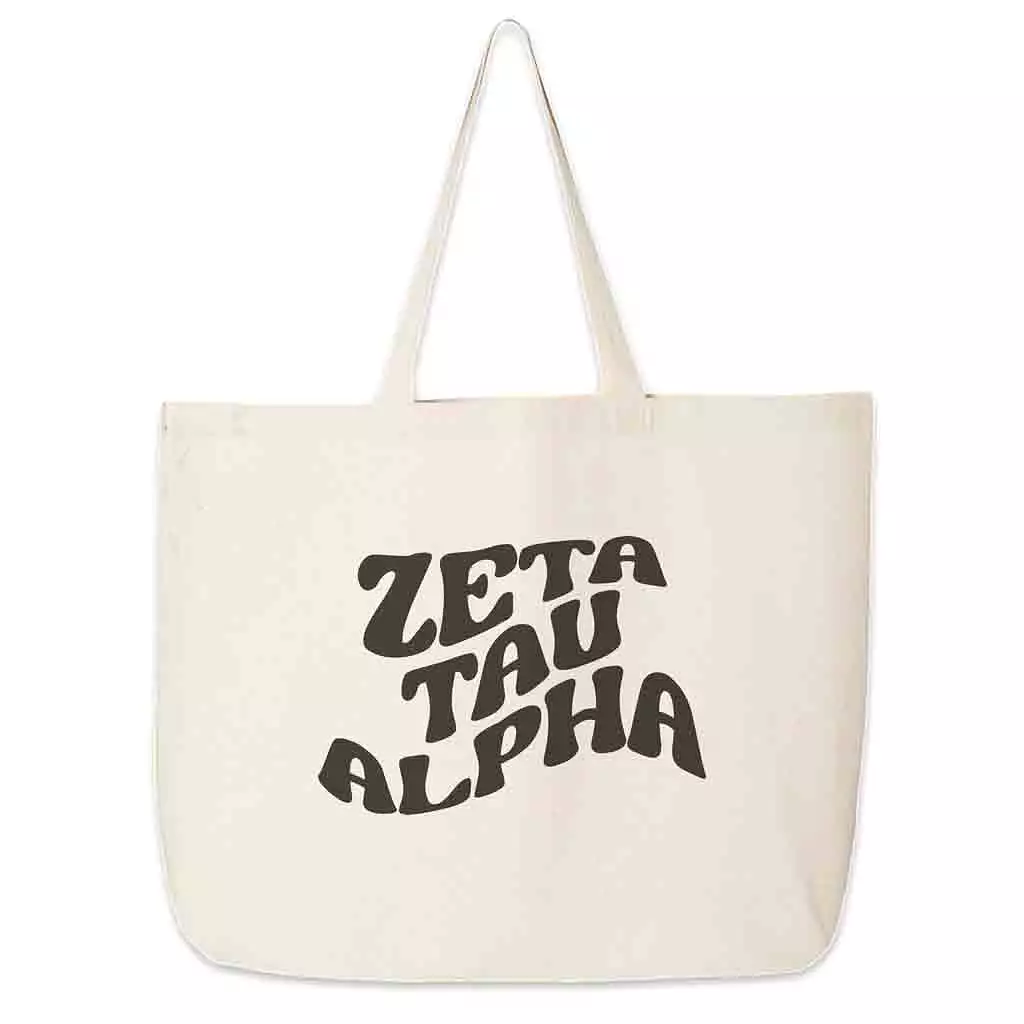 Zeta Tau Alpha Large Canvas Sorority Tote Bag with Simple Mod Design