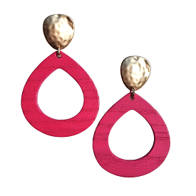 Zoda - Stacey Teardrop Wood Earrings - Fuschia